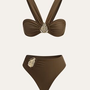 Metal Decor Bikini Set - Brown / XS